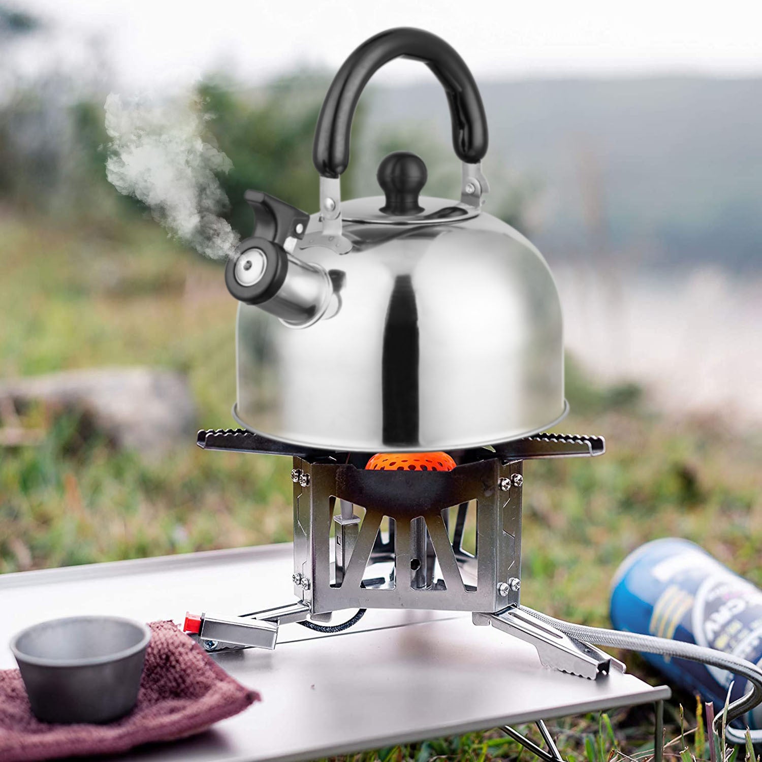 ☕ Edelstahl-Teekessel mit Pfeife – 2,1 Liter für Camping & Zuhause